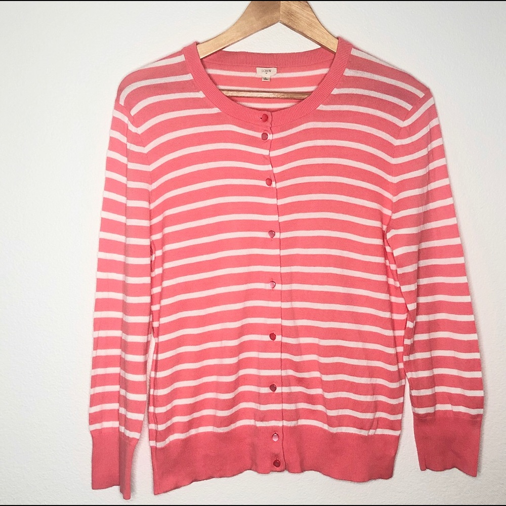 J. Crew Coral striped button up cardigan sz Large